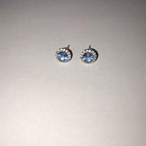 Diamonique and aquamarine earrings